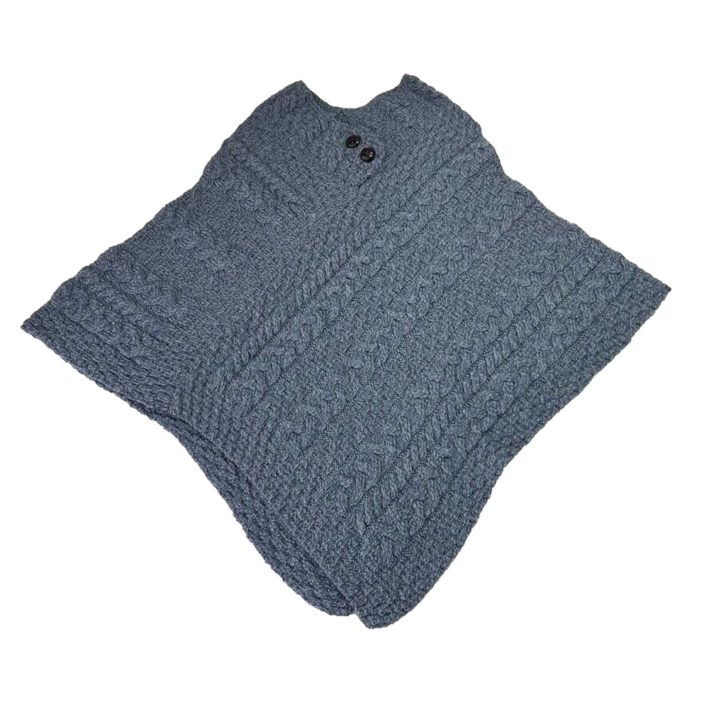 Aran Sweater Womens One Size Grey Overhead Cape Cable Knit Merino Wool Ireland